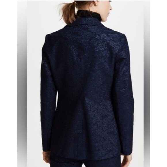 J Brand Layla Blazer Jacket Womens Small Navy Floral Jacquard Metallic Holiday - Picture 14 of 14